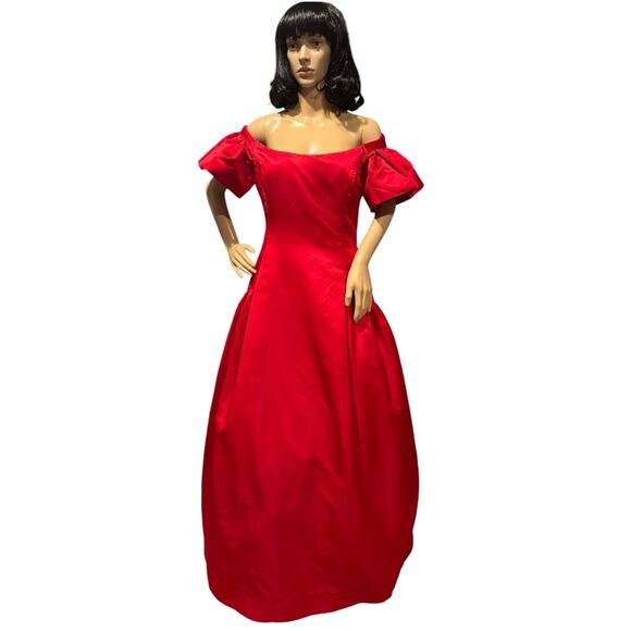Sensational Scaasi 80's Red Off the Shoulder Formal Ball Gown Prom Dress size 10 - Picture 1 of 17